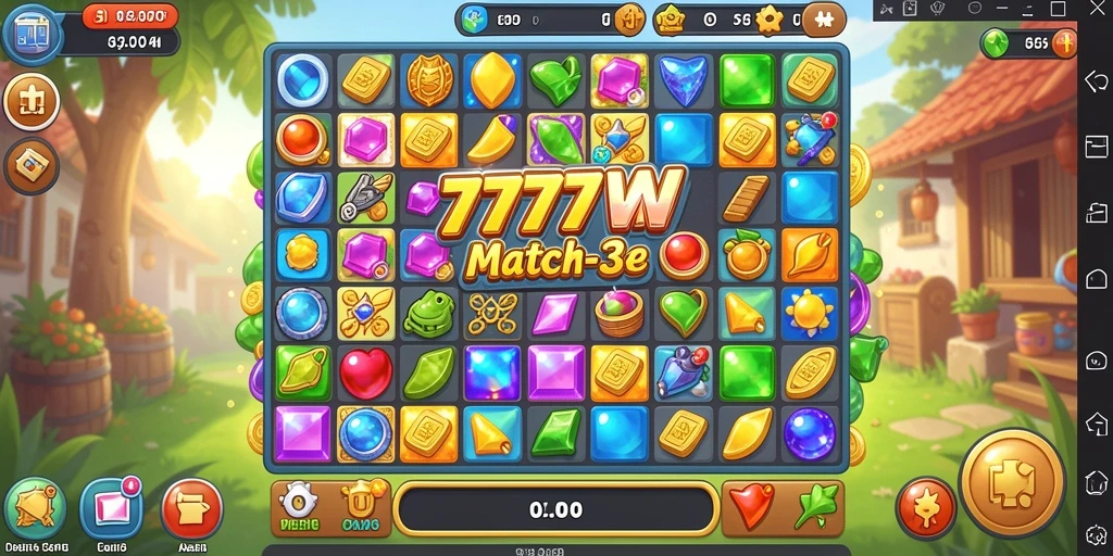 Screenshot gameplay 7777W menampilkan suasana seru dari permainan Match-3.