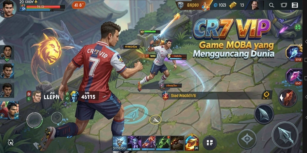 Tangkapan layar gameplay CR7VIP yang menampilkan aksi seru dalam pertempuran MOBA.