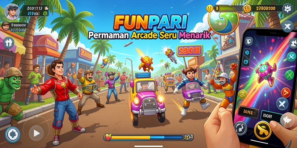 Screenshot utama FUNPARI menampilkan gameplay penuh aksi dan tantangan.