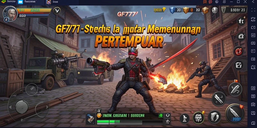 Tangkapan layar utama GF777 menampilkan aksi pertempuran strategi yang mendalam.