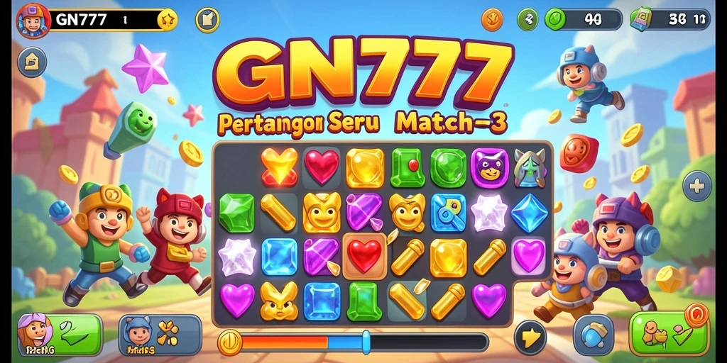 Screenshot utama GN777 menunjukkan gameplay Match-3 yang seru dan menantang.