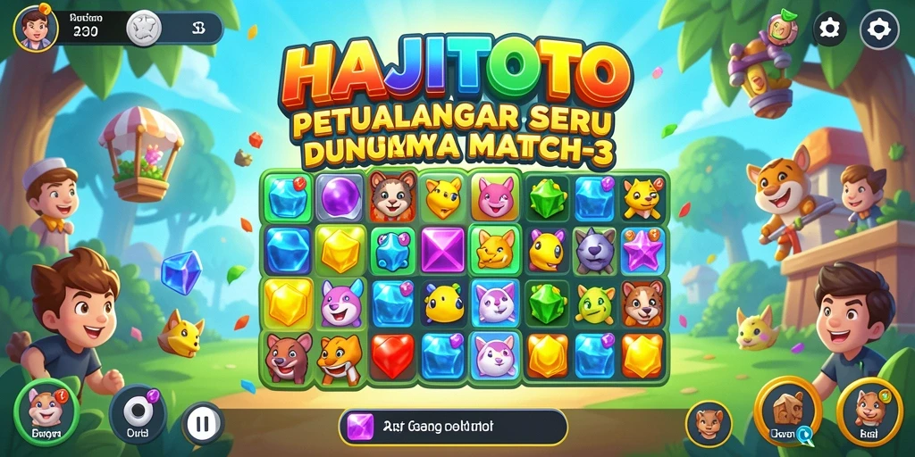 Tampilan gameplay mencengangkan dalam HAJITOTO dengan batu permata warna-warni.