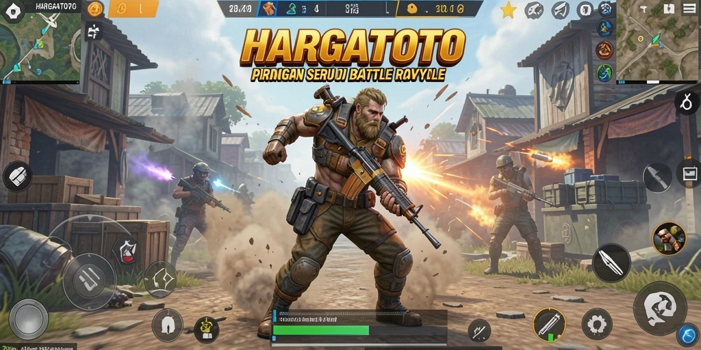 Tampilan gameplay mendebarkan dalam HARGATOTO saat pemain bertarung untuk bertahan hidup.