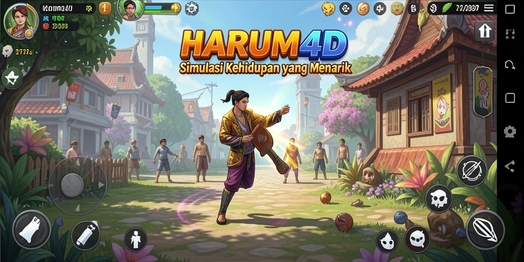 Screenshot gameplay HARUM4D menunjukkan interaksi karakter yang interaktif dan lingkungan yang menarik.