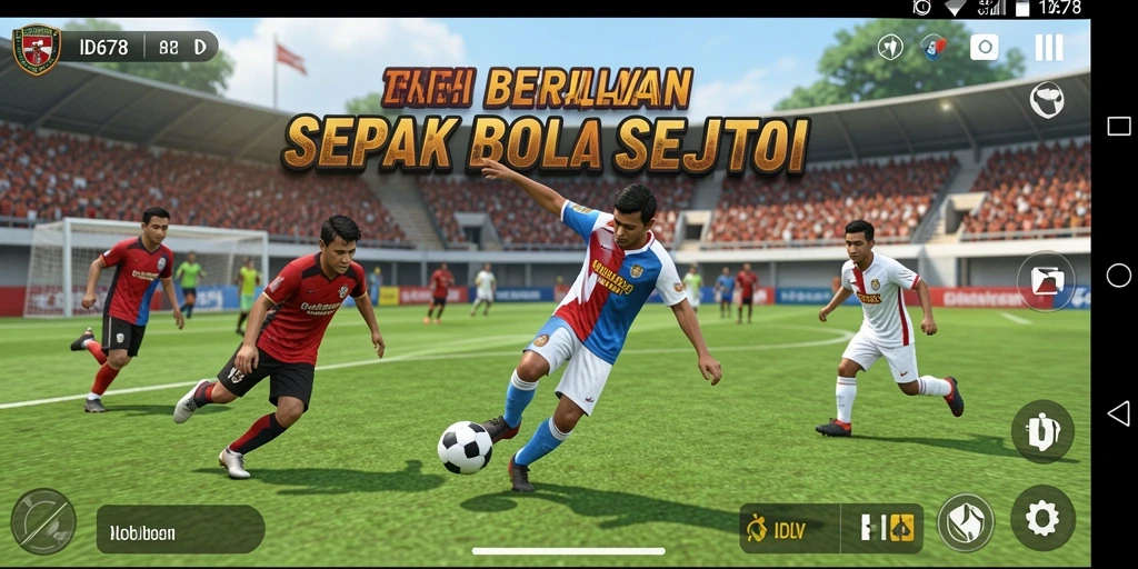 Screenshot gameplay ID678 menampilkan aksi sepak bola yang mendebarkan.