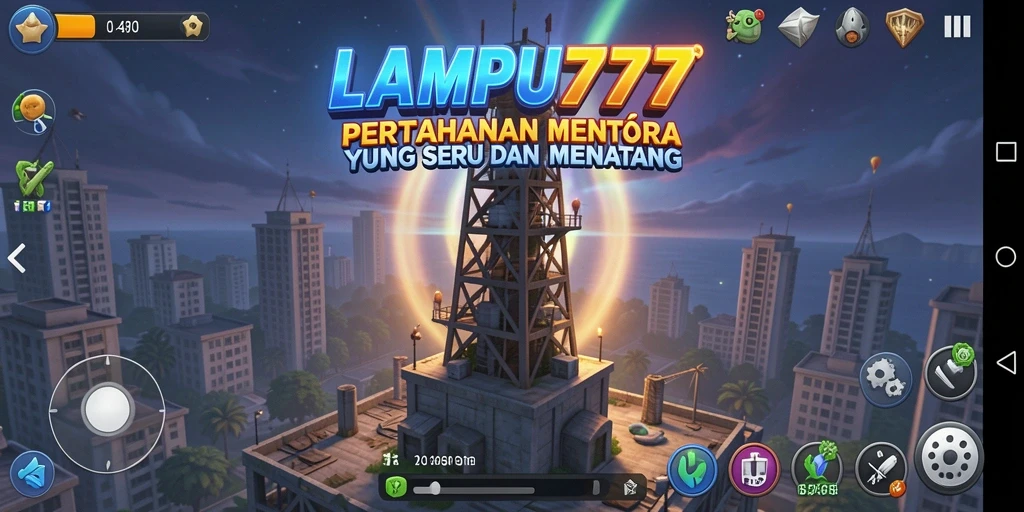 Tampilan gameplay dalam LAMPU777 menampilkan pertahanan menara yang seru.