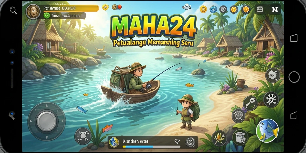 Screenshot utama MAHA24 menampilkan aksi memancing yang intens dan menambah keseruan.