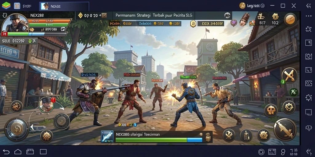 Screenshot utama NEX288 menampilkan aksi pertempuran strategis yang mendebarkan.
