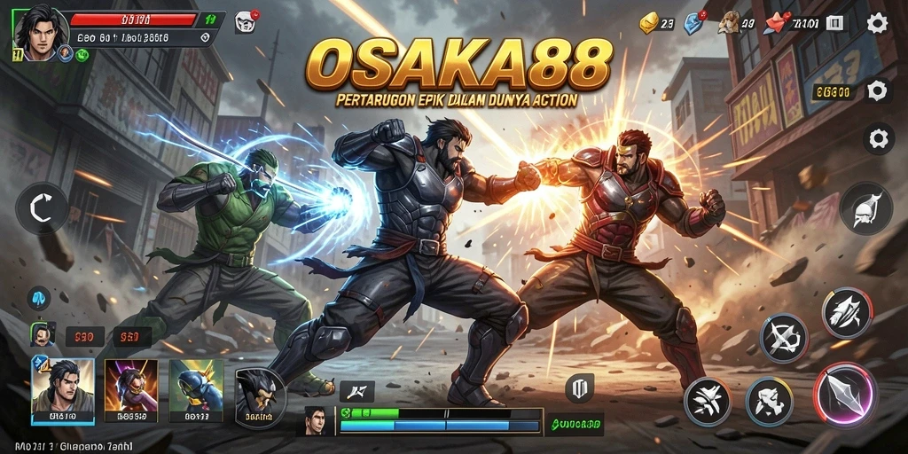 Tangkapan layar OSAKA88 menunjukkan aksi pertempuran yang seru dan intens.