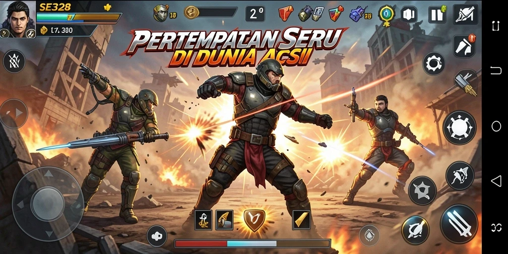 Screenshot menunjukkan momen epik dalam pertempuran Action.