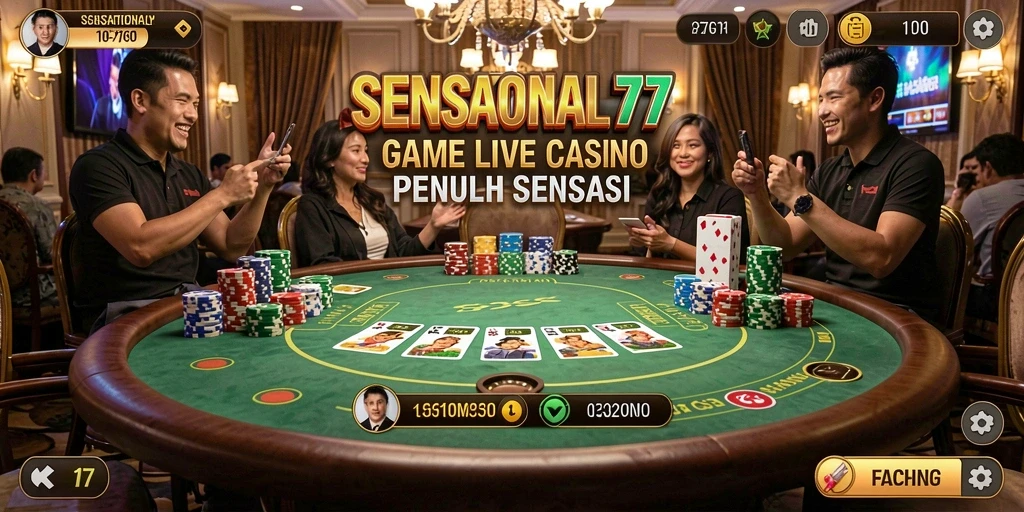 Gameplay menarik di SENSATIONAL77 dengan dealer langsung dan suasana kasino.