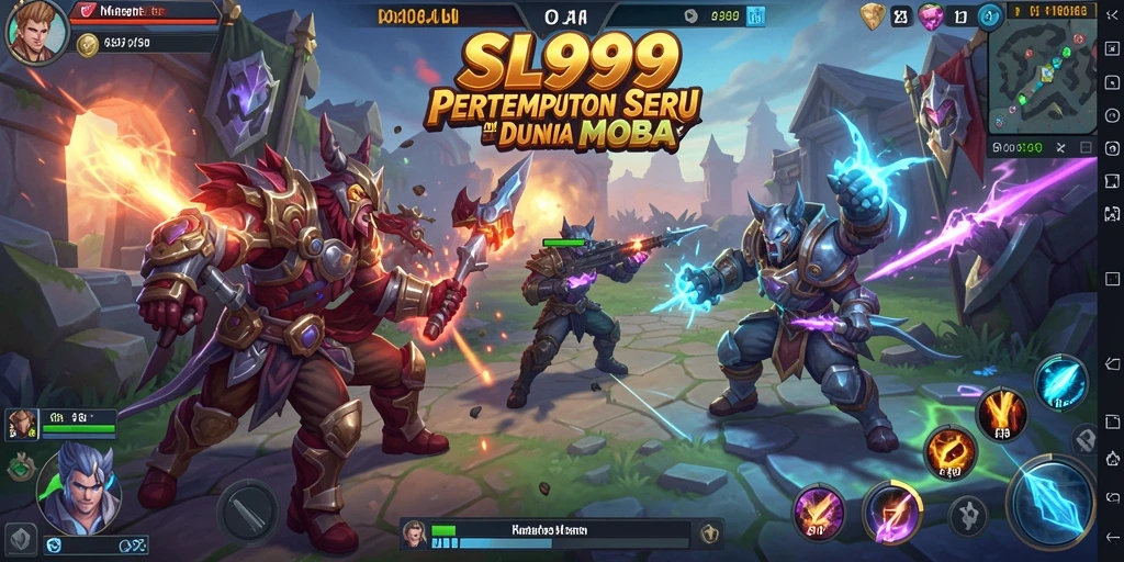 Tangkapan layar gameplay SL999 yang menunjukkan aksi epik di arena MOBA.