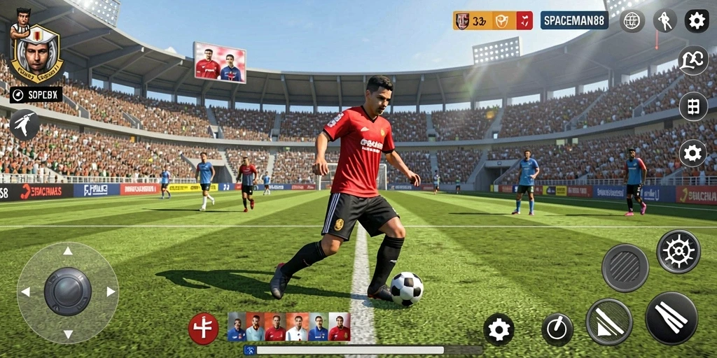 Tampilan permainan SPACEMAN88 dengan aksi sepak bola yang mendebarkan.