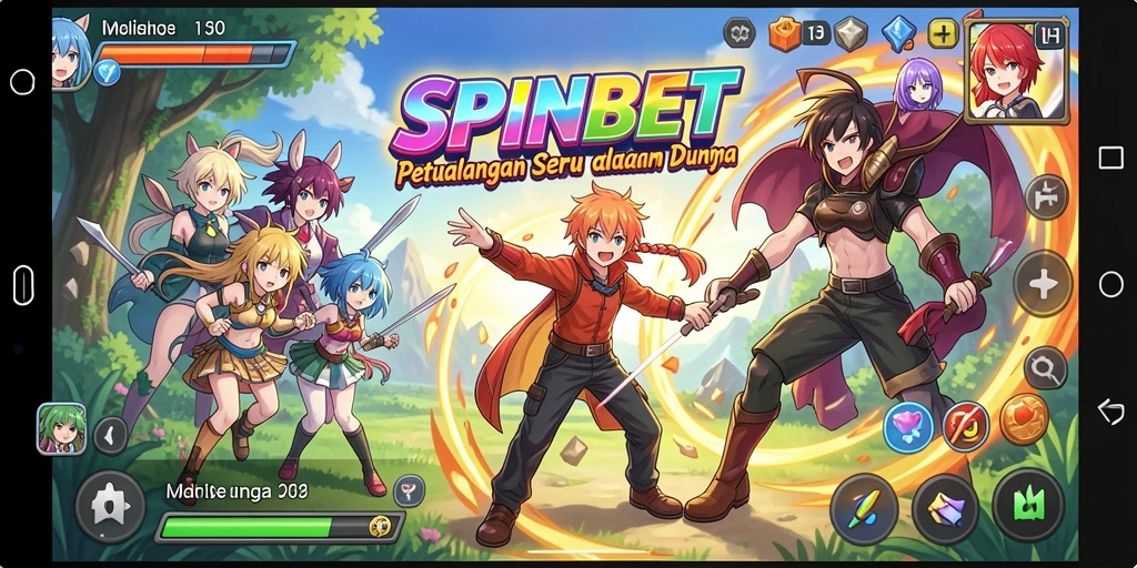 Tangkapan layar gameplay SPINBET menampilkan aksi karakter dalam dunia Anime.