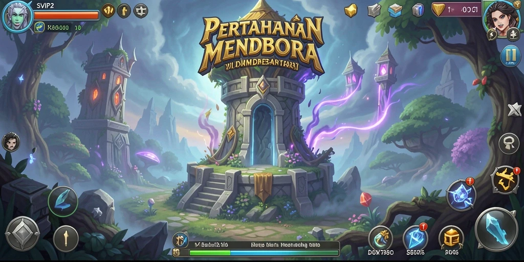 Tampilan gameplay <strong>SVIP2</strong> yang menarik dengan menara dan musuh yang beragam.