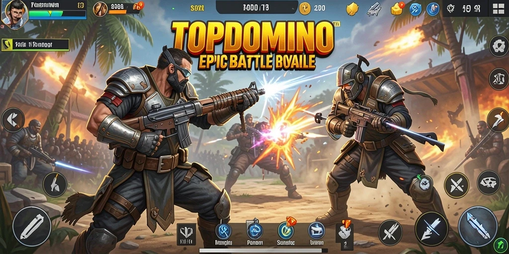 Tampilan menegangkan dari gameplay Battle Royale TOPDOMINO dengan aksi intens.