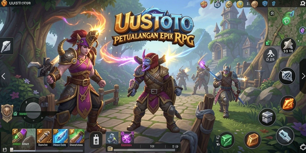 Tampilan gameplay UUSTOTO yang menakjubkan dan penuh aksi.