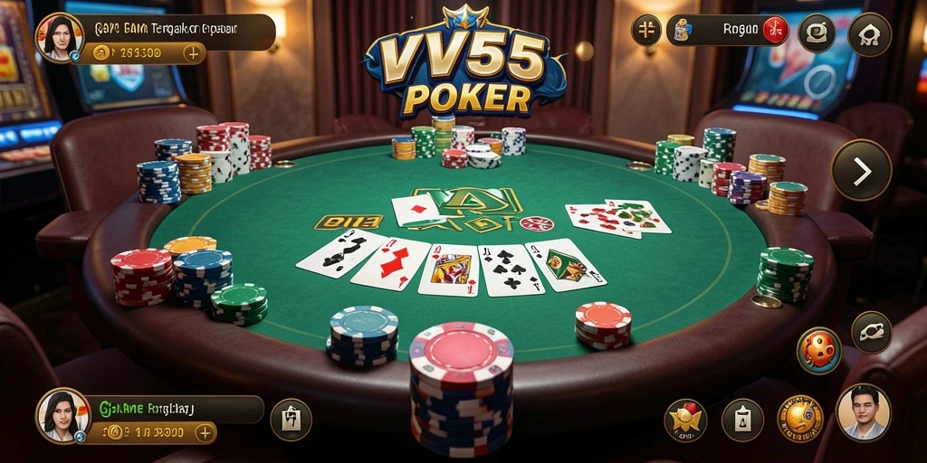 Tampilan gameplay VV55 yang mendebarkan dalam aksi Poker.